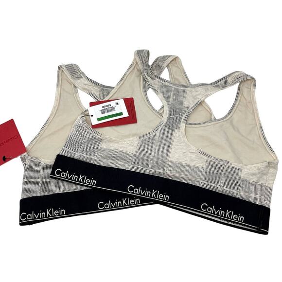 Calvin Klein NWT Modern Cotton Wireless Unlined Plaid Bralette 2 Pk L Black, Tan - Picture 3 of 7